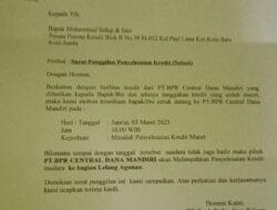 Beredar Surat Pihak Bank PT. BPR Central Dana Mandiri Memaksa Konsumen