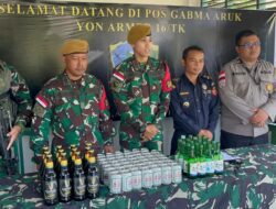Satgas Pamtas RI – Malaysia Yonarmed 16/TK Amankan Miras Seludupan Asal Malaysia