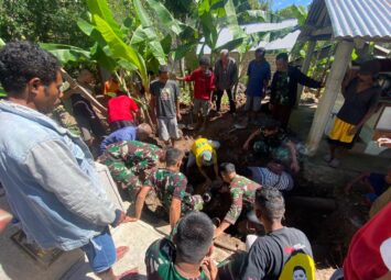 Pos Nilulat Satgas Yonkav 6/Naga Karimata Ikut Bantu Gali Kuburan Masyarakat