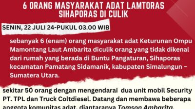 Enam Orang Masyarakat Adat Lamtoras Sihaporas Diculik