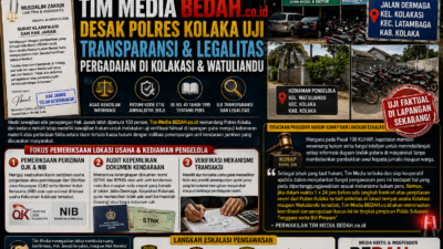 Hak Jawab Resmi Ditayangkan, Tim Media BEDAH.co.id Desak Polres Kolaka Uji Transparansi dan Legalitas Pergadaian di Kolakasi dan Watuliandu