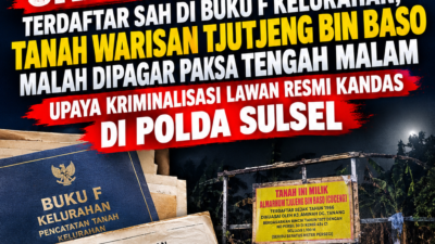 Skakmat! Terdaftar Sah di Buku F Kelurahan, Tanah Warisan Tjutjeng Bin Baso Malah Dipagar Paksa Tengah Malam; Pemerintah Setempat Didesak Ambil Tindakan Nyata